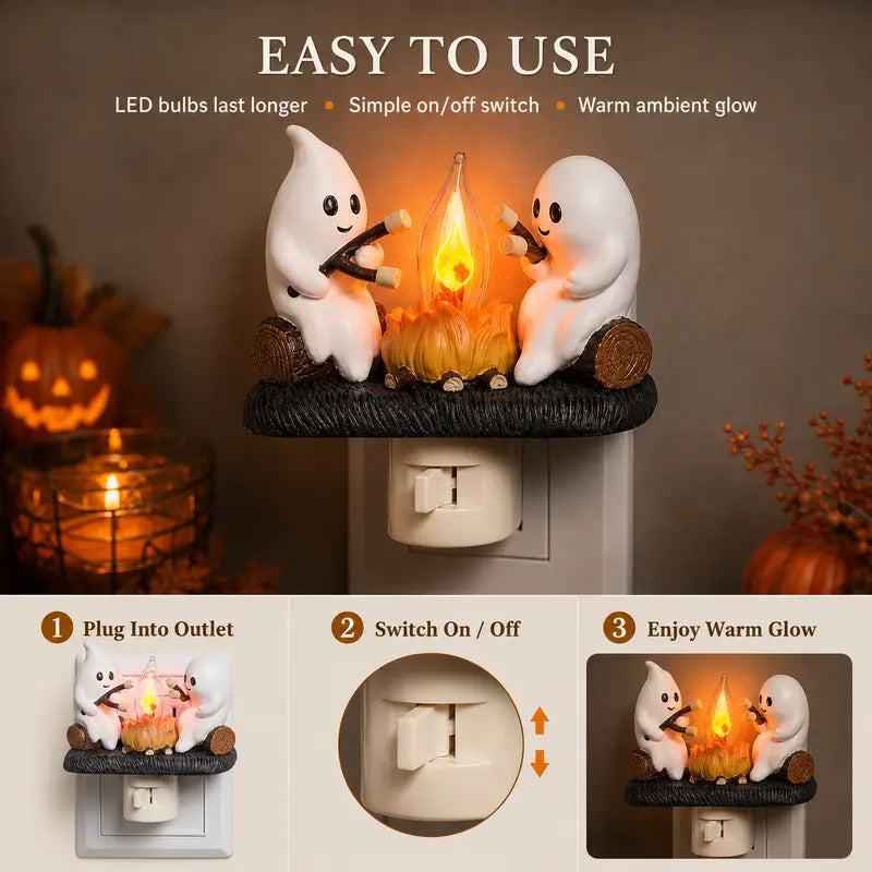 Ghost Campfire Night Light with Real Flickering Flame Effect