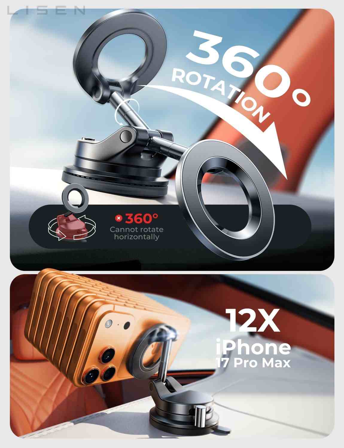 Electric Auto-Suction Magnetic Car Mount for MagSafe