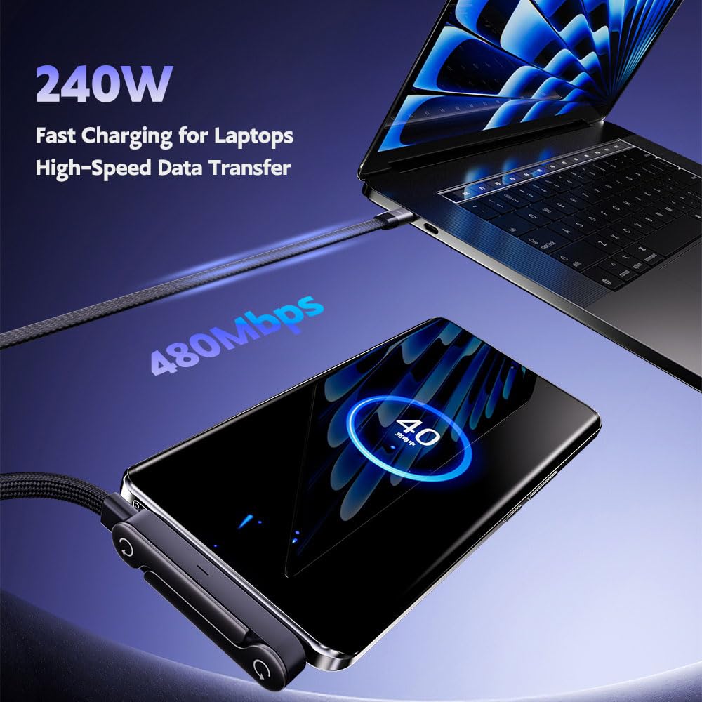 240W Fast Charging Cable with Built-in Invisible Stand