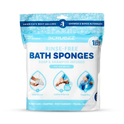 Rinse-Free Bath Sponges – Instant Water-Activated Clean Anywhere | Buy 1 Get 1 Free
