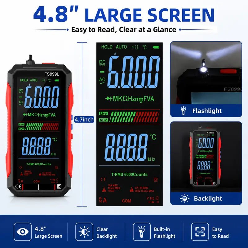 Smart Digital Multimeter with True RMS & Rechargeable Display