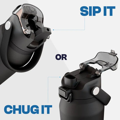 32oz Dual-Lid Insulated Stainless Steel Water Bottle — Sip & Chug in One
